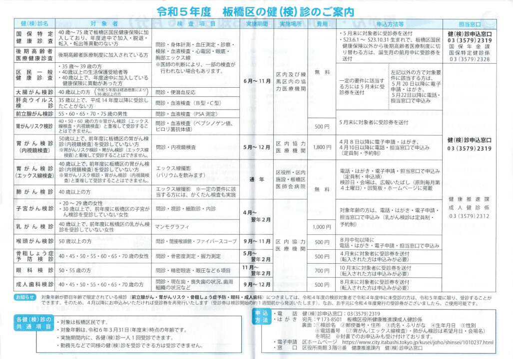 「令和5年度板橋区の検診の」お知らせ